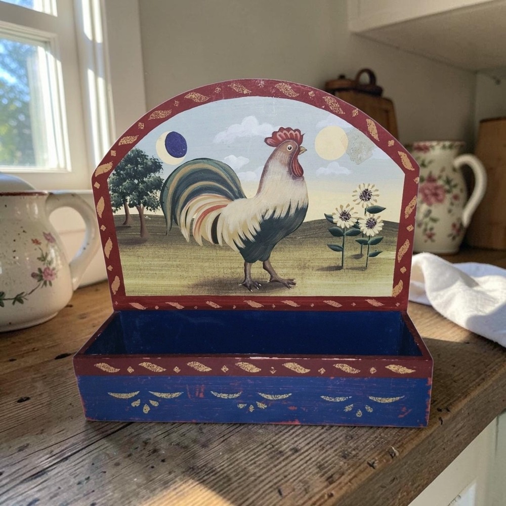 Ohio Wholesale Rooster Wooden Wall Pocket Mail Holder Folk Art Farmhouse Decor